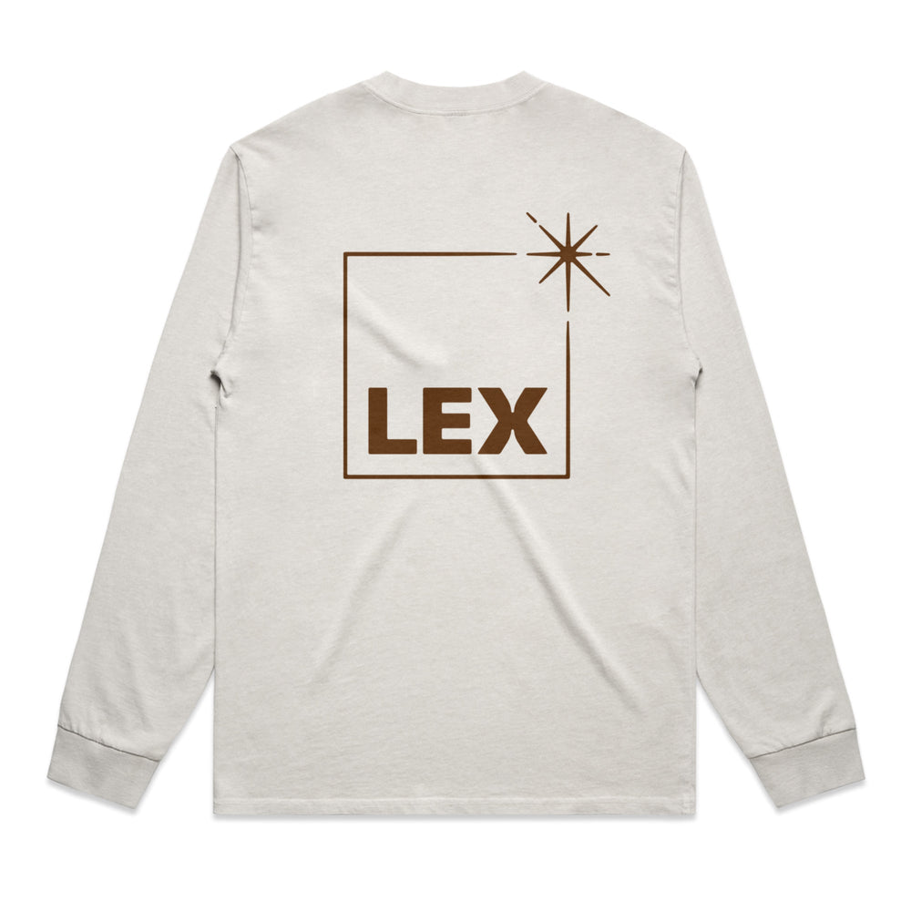 Lex Long Sleeve T-Shirt Limestone with Bitter Chocolate Print Medium