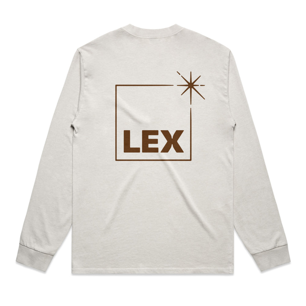 Lex Long Sleeve T-Shirt Limestone with Bitter Chocolate Print Small