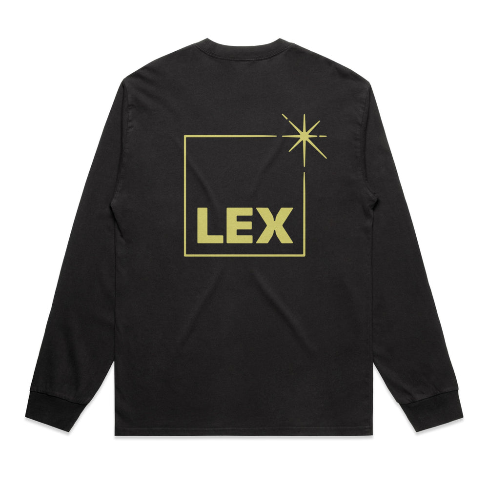 Lex Long Sleeve T-Shirt Off-Black with Green Gold Print Medium