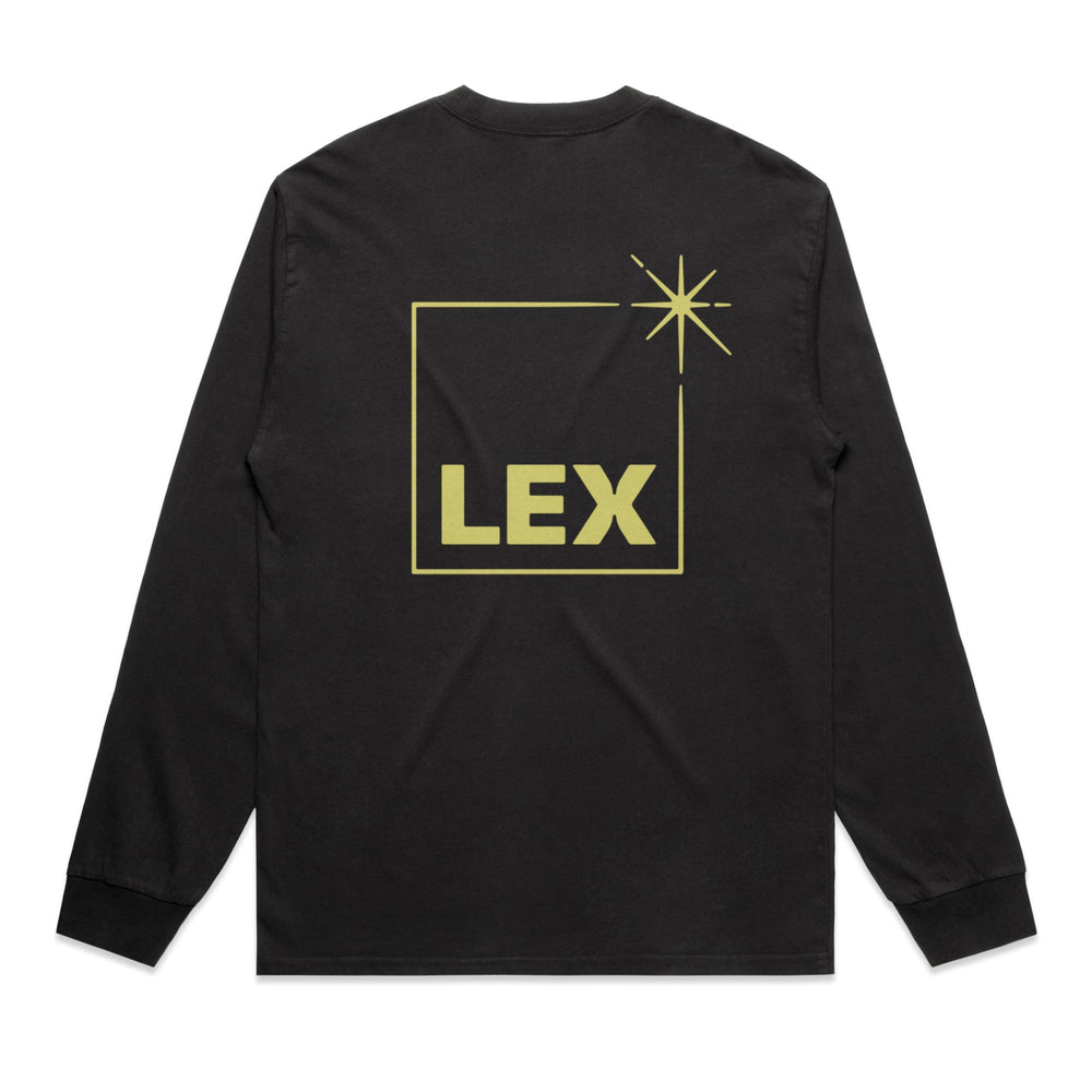 Lex Long Sleeve T-Shirt Off-Black with Green Gold Print Large