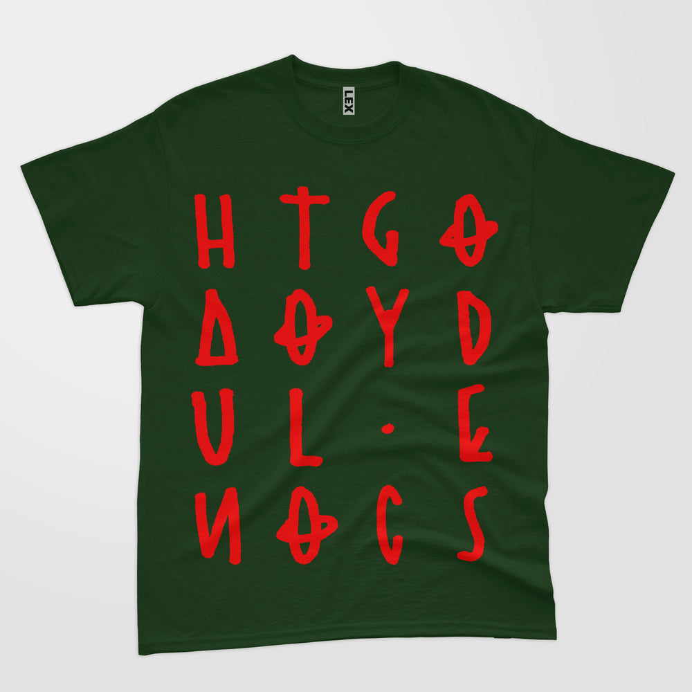 KID ACNE Hauntology Codes T-Shirt Forest Green MEDIUM