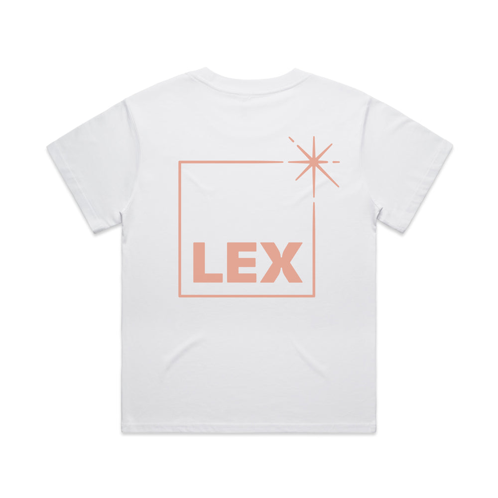 Lex Box Fit T-Shirt White with Pink Print Large